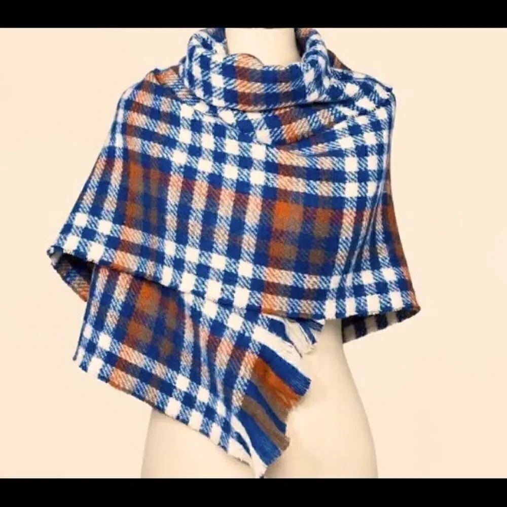 💥A New Day Women’s Plaid Blanket Scarf Dark Blue one Size